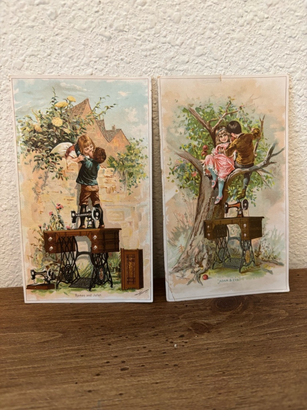 Antique cards featuring advertisement of Singer Sewing Machines .